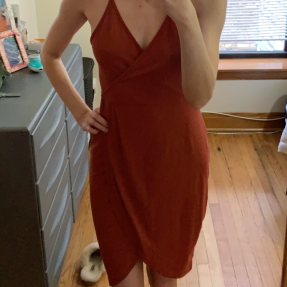 Burnt orange wrap dress